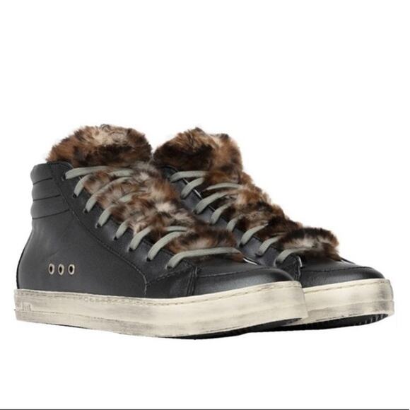 P448 Black Skate Genuine Shearling Trim High Top Sneaker - Picture 1 of 8